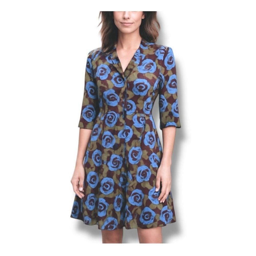 Boden Riviera shirt dress women's 6R rose floral fit and flare button front